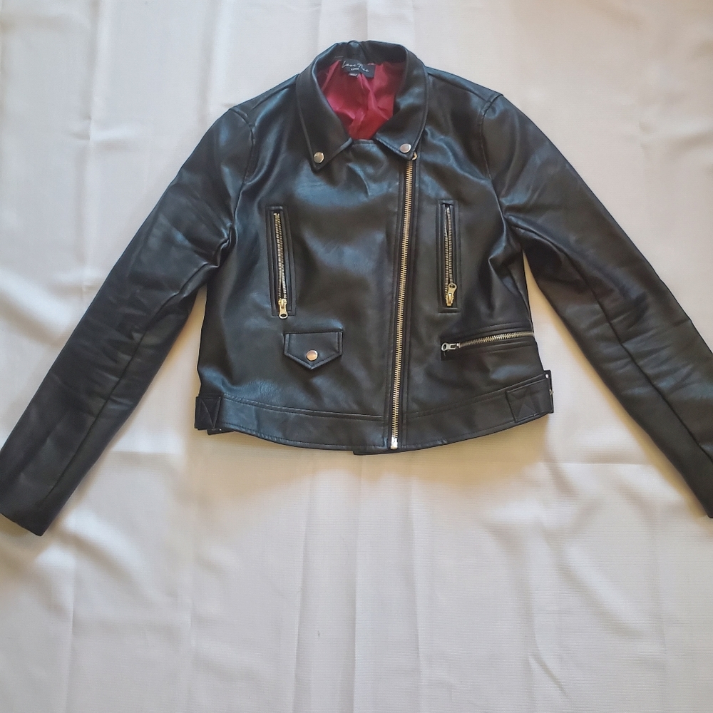 Black Faux Leather Jacket Size L Love Tree